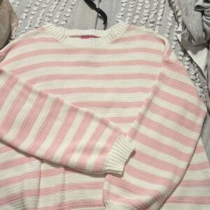 Edikted Pink and White Striped Crew Neck Sweater